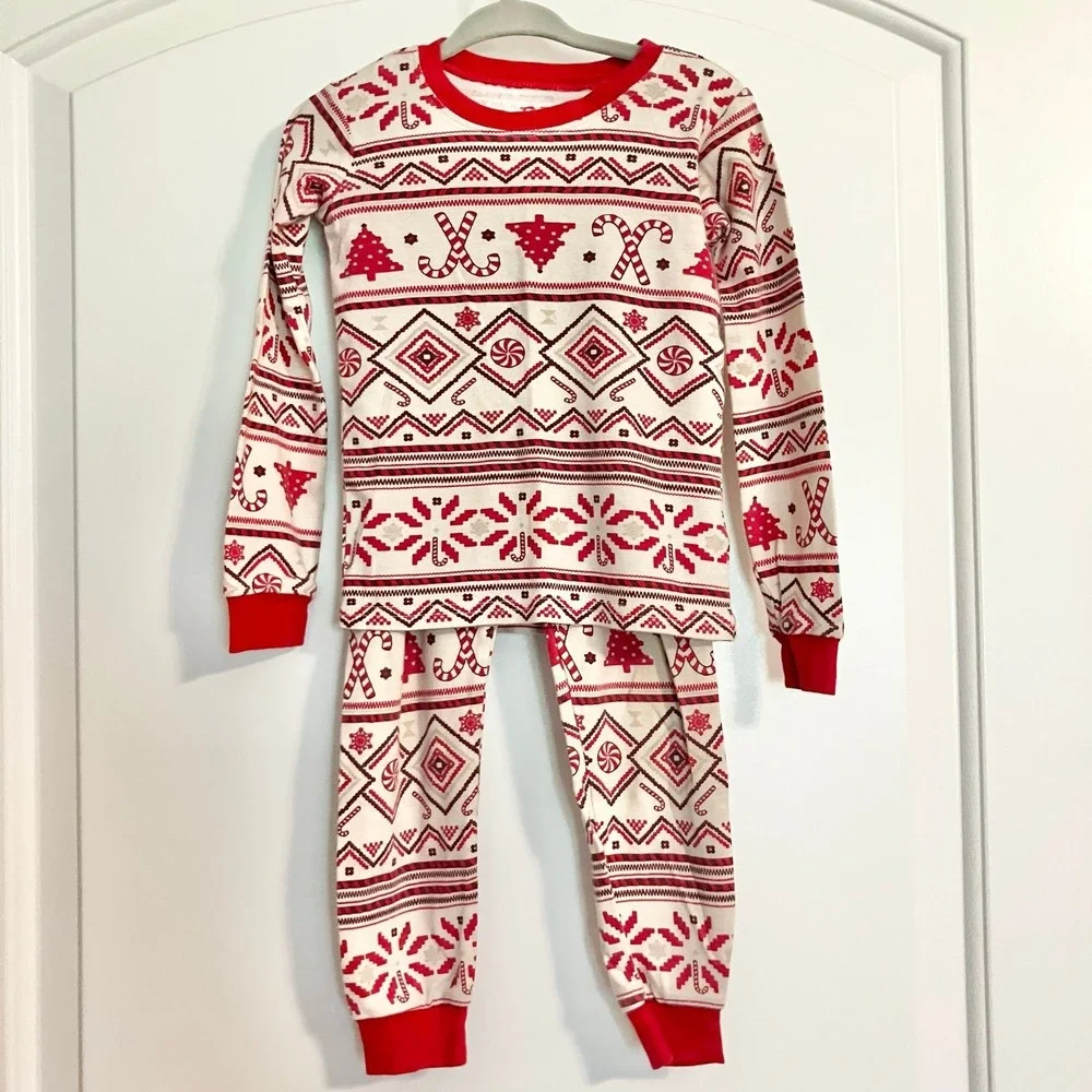Children's Place Winter Christmas Holiday Pajama Set Red/White Fair Isle‎ Sz 3T